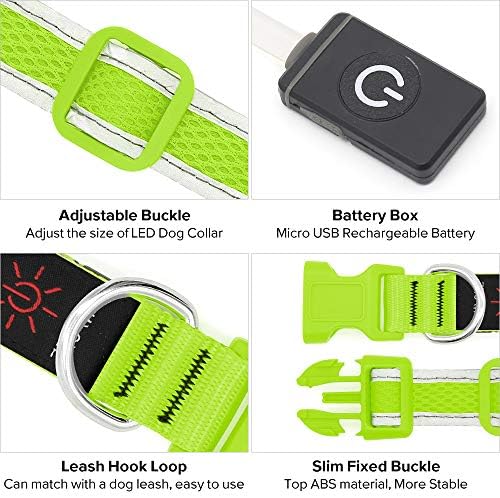 Guler de câine LED Flashseen, lumini de guler luminate USB luminate pentru câini, reglabil confortabil cu plasă moale de siguranță pentru câini mici, mijlocii, mari