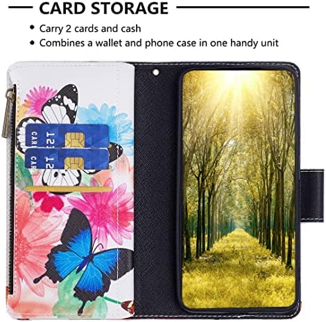 XYX portofel caz pentru Samsung Galaxy A14 5G / A14 4G, colorat PU piele Flip fermoar pungă 9 Card sloturi telefon caz cu curea de mână, fluture colorat