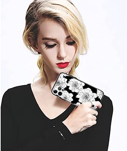 FLYEE durabil Flip caz compatibil cu iPhone 13 pro, Cute Flowers Card Holder caz cu portofel pentru femei și fete, drepturi de autor exclusiv Floral Design - negru alb Rose Flower
