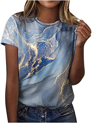Top Ladies 2023 Echipament de bumbac cu mânecă scurtă gât gât Graphic marmură imprimat brunch tricou pentru fete adolescente
