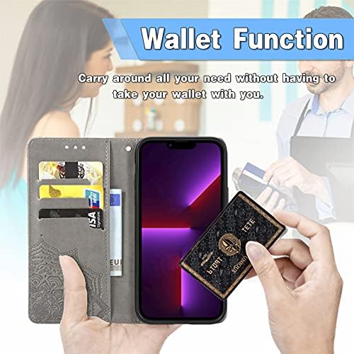 Monwutong portofel caz pentru iPhone 13 Pro Max, Mandala model PU piele Flip caz cu incuietoare magnetice și numerar Card sloturi