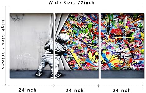 În spatele perdelei Canvas imprimeuri Banksy Graffiti Picturi de artă de perete Pop Art Afise colorate Imagini întinse pentru living decor modern pentru casă încadrat gata de agățat - 72 ”x 36”