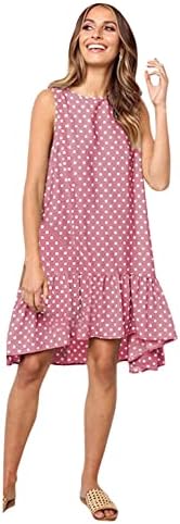 Rochii casual pentru femei de vară fără mâneci, polka dot imprimeu boho plajă sundress drăguță cu rochie ticăloșă mini rochie