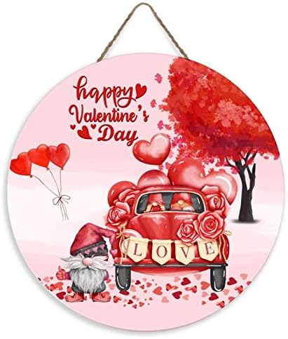 Happy Valentines Day Door Wanker Camion Red Camion Gnomi Drăguși lemn de bun venit Semn de 12 Circul rotund dragoste Placă de perete temat
