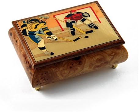 Tema sportivă inlay din lemn: hochei-cutie de bijuterii muzicale de colecție de 18 Note-multe melodii de ales-Clair De Lune