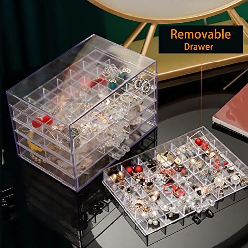 Cutie de bijuterii acrilice Mioiney cu 5 sertare Cercei de depozitare cutia de bijuterii limpezi Organizator Depozitare Suport