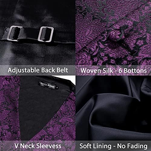 Yohowa Men’s Silk Coat Set Paisley Flower V-Neck 5pc Tie Pocket Square Square Fit-ul obișnuit pentru afaceri de timp liber