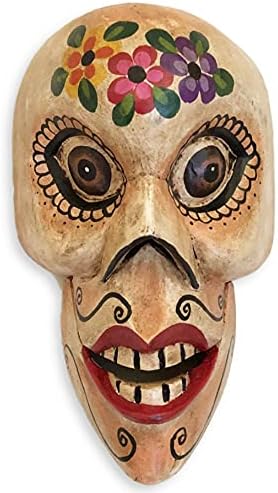 Schelet Mask Skeleton Dia de los Muertos Ziua Moartă Guatemala sculptată 12 x 6,75 x 6 inci