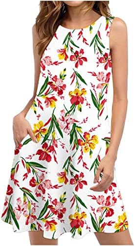 Rochii Casual pentru femei 2023 Sundress Boho cu imprimeu Floral cu buzunare rochie Midi Fără mâneci rochii largi de plajă