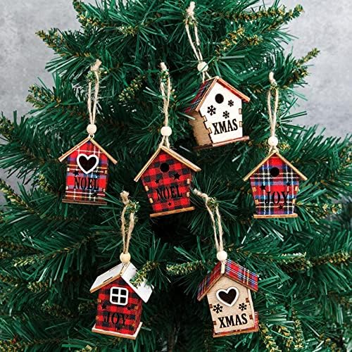 Crăciun Red House lemn Casa pandantiv Decor pomul de Crăciun pandantiv pata sticla fereastra Kituri pentru adulți