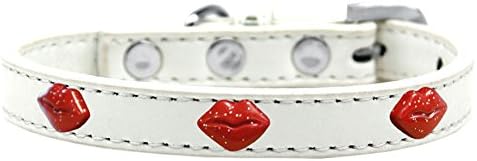 Mirage Pet Products Glitter Lips Widget Guler pentru câini, dimensiunea 16, alb/roșu