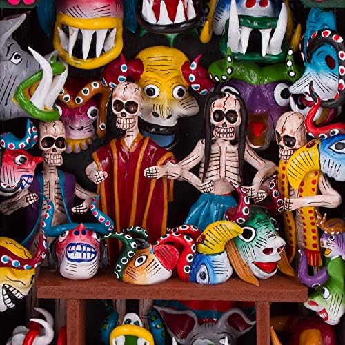 Novica multicoloră lucrată manual ceramică și sculptură din lemn, magazin de mască de carnaval '