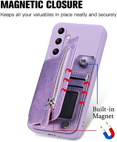 Ysnzaq fermoar portofel caz pentru Samsung Galaxy A14 6.6, PU piele pliere card Magnetic titularul telefon acoperi pentru Samsung