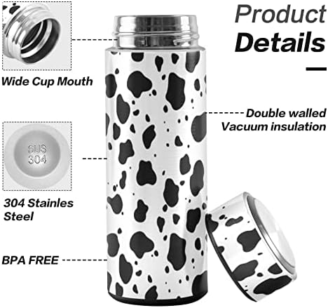 Cataku Cute Cow Print Sticlă de apă izolată 16 oz din oțel inoxidabil flacon Termos Sticlă pentru cafea cu apă reutilizabilă