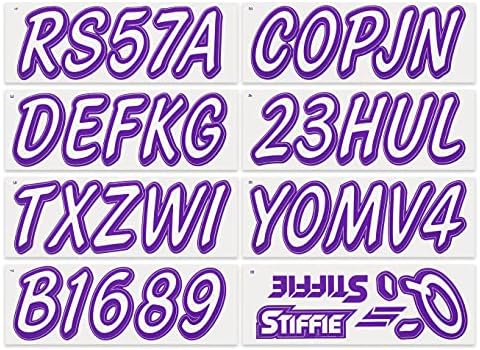 Stiffie Whipline Solid alb / violet 3 numere de identificare alfa-numerice de înregistrare autocolante decalcomanii pentru