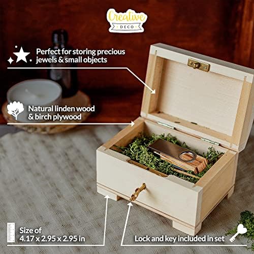 Creative Deco cutie mică de bijuterii din lemn / Cutie de depozitare blocabilă cu încuietoare și cheie | 4,17 x 2,95 x 2,95
