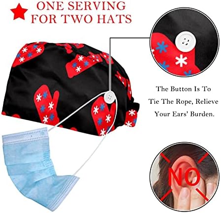 2 pachet de Crăciun drăguț de zăpadă de fundal roșu capace de lucru cu bandă de transpirație pentru bărbați pentru femei, șapcă