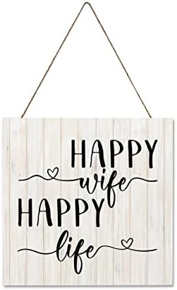 Aspect în dificultate Semn de lemn fericit soție viață fericită semn de lemn rustic din lemn vintage perete atârnat de artă