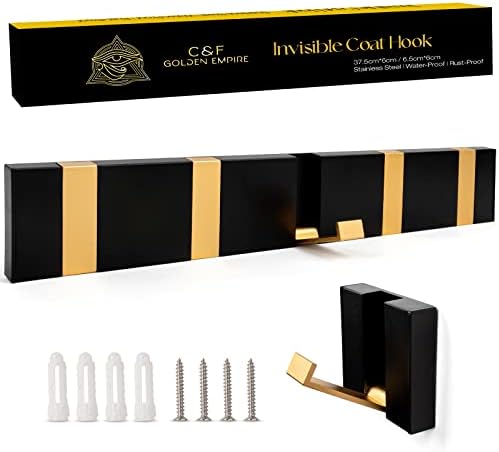 Cârlige de perete pliante invizibile pentru agățare - 2 pachete cârlige agățate din aur negru - umerașe montate pe perete -