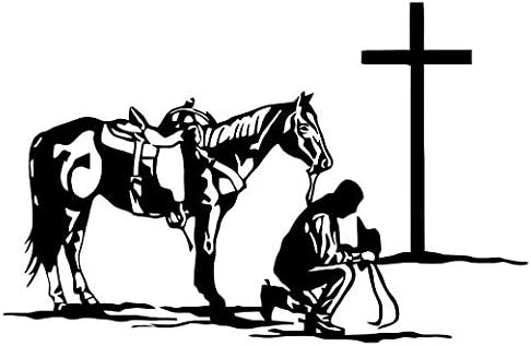 Cowboy Praying Horse Cross - Grafic de autocolant - Auto, perete, laptop, celulă, autocolant pentru ferestre, mașini, camioane