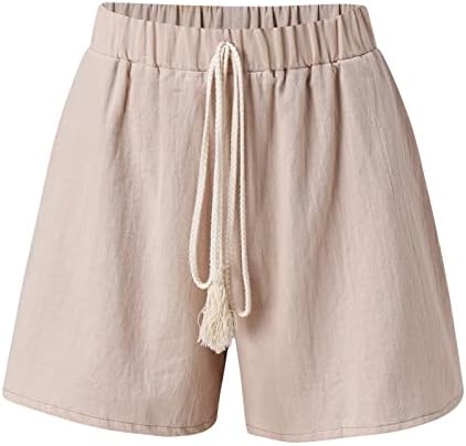 Pantaloni scurți de lenjerie de bumbac pentru femei Pantaloni scurți cu talie înaltă de vară casual, se potrivesc confortabili