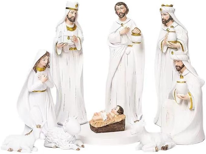 Seturi de naștere Xflyxin pentru Crăciun interior, set de 9 piese, figuri de naștere pictate manual sculptate, decorare de vacanță