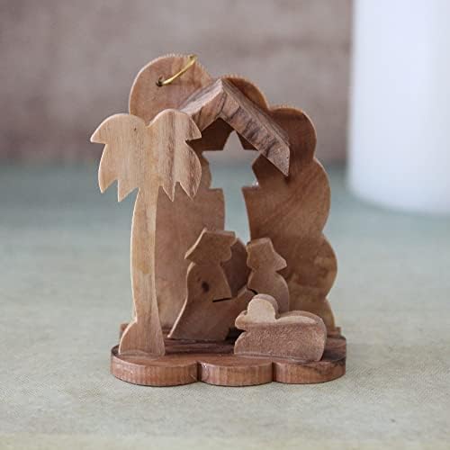 Grota din lemn de măsline Rustic, sculptat Sfânta Familie Nașterea este perfectă ca cadou de naștere de Crăciun din Țara Sfântă.