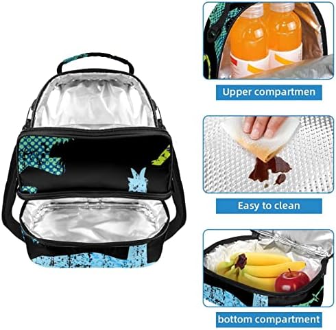 Geantă de prânz izolată pentru femei bărbați, Leakproof Double Deck Lunch Box Picnic Cooler Tote Bag pentru școala de lucru,