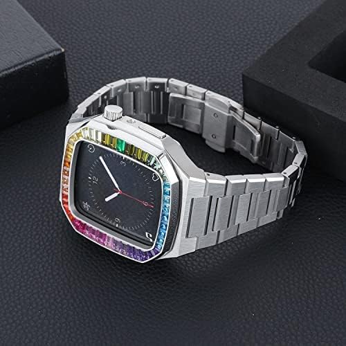 WSCEBCK Kit de modificare a diamantelor pentru Apple Watch 7 45mm Carcasă din oțel inoxidabil pentru seria Iwatch 6 5 4 SE