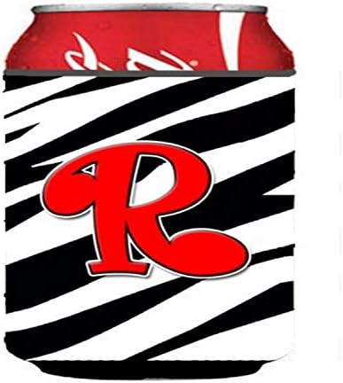 Caroline's Treasures CJ1024 -RCC Litera R Monogramă inițială - Zebra Red Can sau Bottle Hugger, Can Mânecă Hugger Mașină Băutură