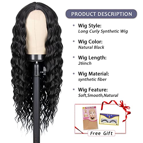 Lulu haireate lung negru cret peruca, sintetice cret peruci pentru femei Lung Negru peruca cu partea de mijloc 26 Inch păr
