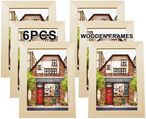 6 bucăți 4x6 Set de cadre din lemn natural, cadru mic din lemn ușor, cadru afișaj Imagini 4x6in fără covoraș pentru montare