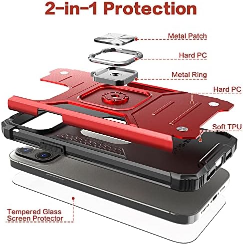 Carcasă Pro Idystar iPhone 14 Pro cu protector de ecran, roșu iPhone 14 Pro Carcs for Women Bărbați, Absorbție de șoc test de picătură rezistentă la Duty Duty Slim Fit Telefon de protecție cu montaj auto, Red Red, Red