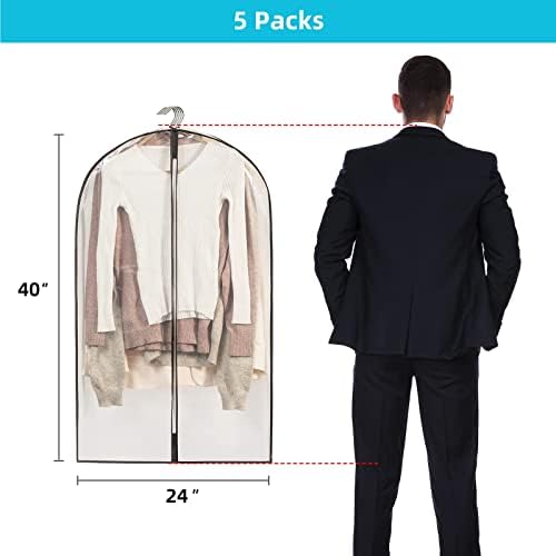 5 pachete saci de îmbrăcăminte de 40, Geantă de costum transparentă cu Gussete de 4 pentru depozitarea hainelor din dulap,