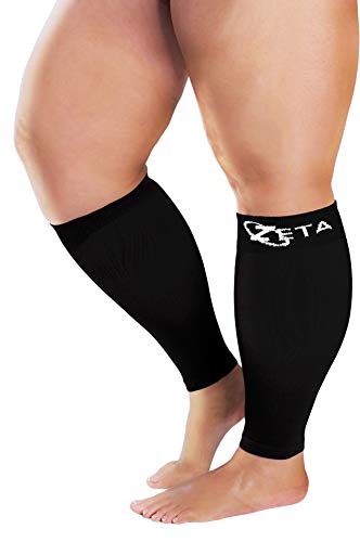 Zeta Plus Size Leg Sleeve support Socks-mâneca largă de compresie a vițelului pe care femeile o iubesc pentru potrivirea sa uimitoare, confortul bogat în bumbac, compresia graduală și relieful liniștitor, 1 pereche, Dimensiunea 2XL, Negru