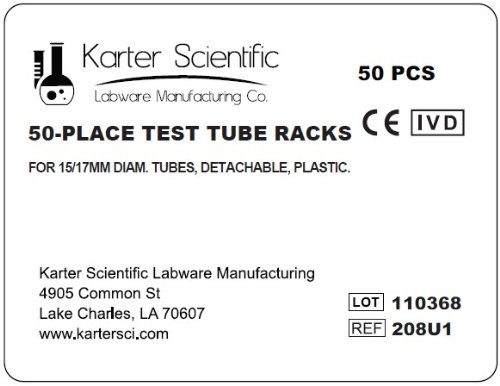 Karter Scientific 208u1 suport pentru eprubete din plastic pentru tuburi de 15/18 mm, deține 50, detașabil