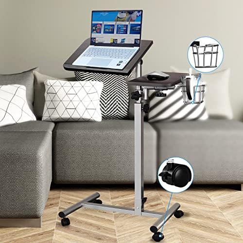 Coșul de rulare a cabinei laptopului mobil modernizat cu suport pentru cupă, rulant pentru laptop pentru canapea, tabel laptop