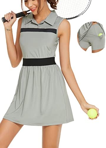 HOTLOOX femei Golf Tenis rochie cu pantaloni scurți buzunar UPF 50 + Fără mâneci Polo exercitarea Rochie S-XXL
