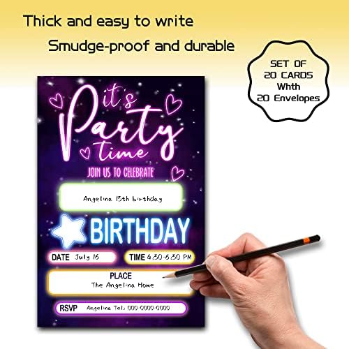 Timp de petrecere - Carte de invitație de naștere 4 x 6 - Bday Invite Idei pentru fete tinere băieți adulți - 20 de cărți de