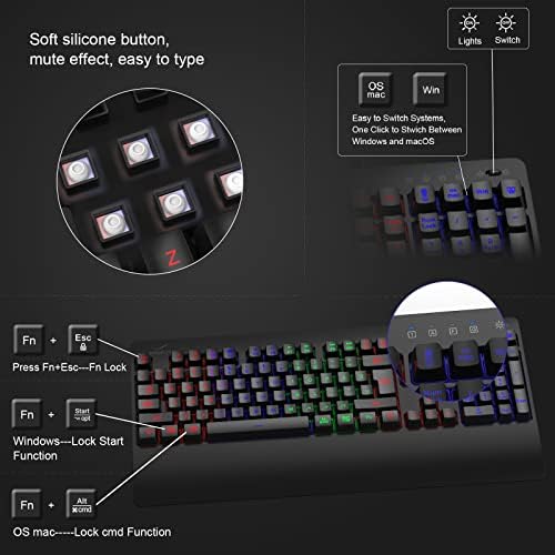 Tastatură cu fir și Mouse Combo-FEDARFOX Gaming RGB Tastatură mecanică retroiluminată LED curcubeu iluminată tastatură Mouse