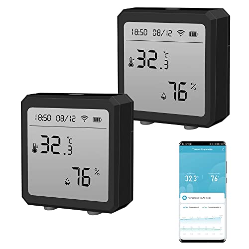 Monitor de umiditate a temperaturii WiFi, Termometru digital pentru higrometru interior fără fir cu alerte pentru aplicații,