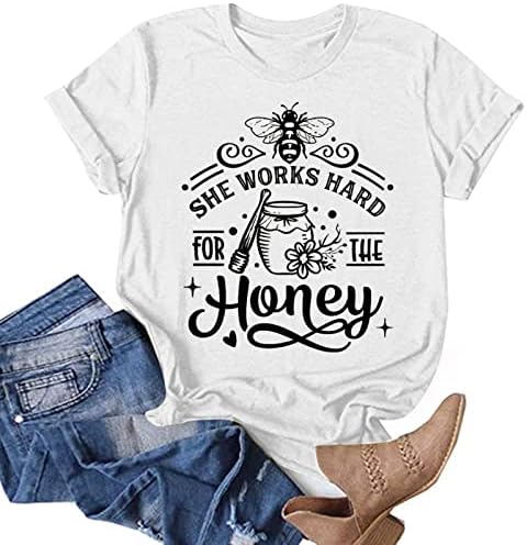 Tricouri pentru festivaluri pentru femei de albine vara casual casual cu mânecă scurtă topuri amuzante albine scrisori fericite