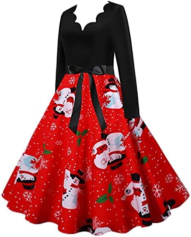Rochie de bal de Crăciun pentru femei rochie de flacără de flacără sexy v gât rochie de cocktail rochie cu mânecă lungă cu