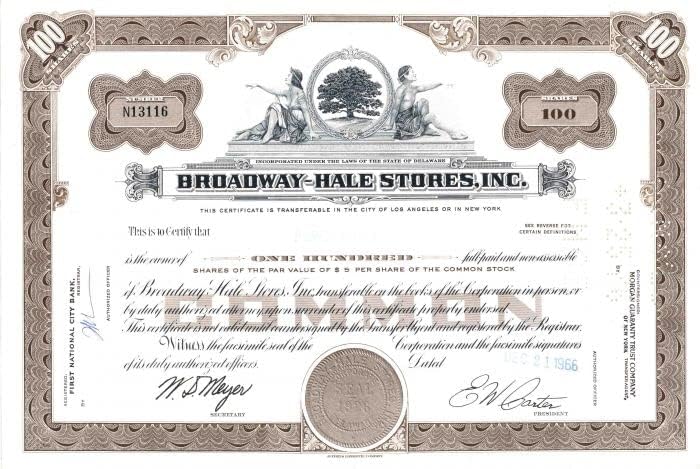 Broadway-Hale Stores, Inc. - Certificat De Stoc