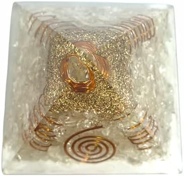 Spiritual Elementz Reiki încărcat Chakra Vindecare cu 4 fețe din cupru Crystal Orgone Piramidă cu cristal clar Metal de cupru