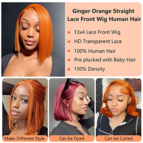 Ginger Bob Perucă Păr Uman-13X4 HD dantelă peruci față păr uman, portocaliu Bob Dantelă față Peruci Păr Uman 150% densitate