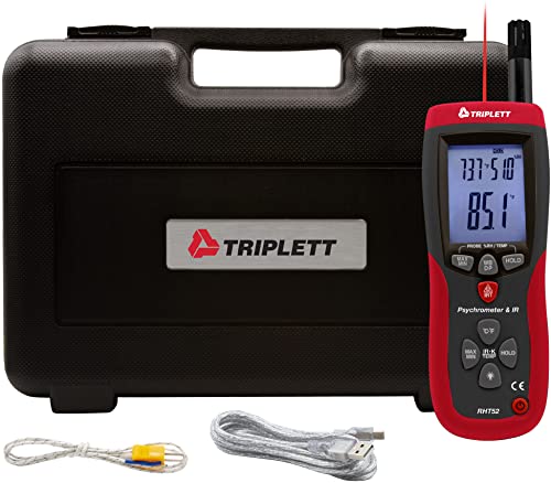 Triplett RHT52 Psihrometru și termometru IR cu tip K și certificat de trasabilitate la NIST - temperatură, umiditate, bec umed,