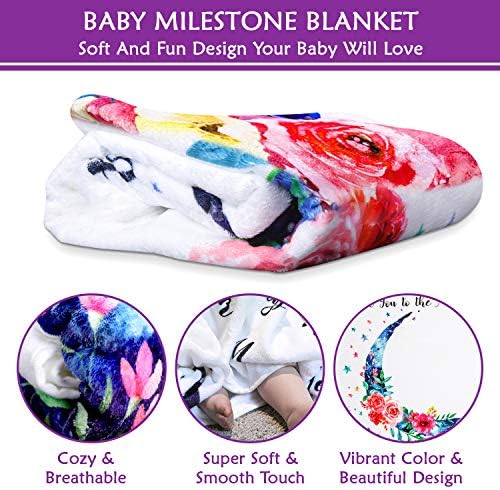 Jamie & Jayden Baby Monthly Milestone Planket pentru fetiță, pătură foto pentru poze nou -născuți și bebeluși. Include bandă,