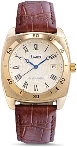 Ceas Piezo Stauer Timemaster pentru bărbați - ceas analogic cu finisaj auriu cu carcasă din oțel inoxidabil, carcasă din aliaj