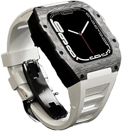 Kappde Luxury Carbon Fibre Alloy Case Strap pentru Apple Watch 7 6 5 4 SE Banda de cauciuc DIY DIY Kit de modificare a bezelului